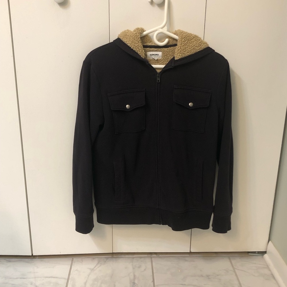 Black Sherpa-Lined Zip-up Hoodie
